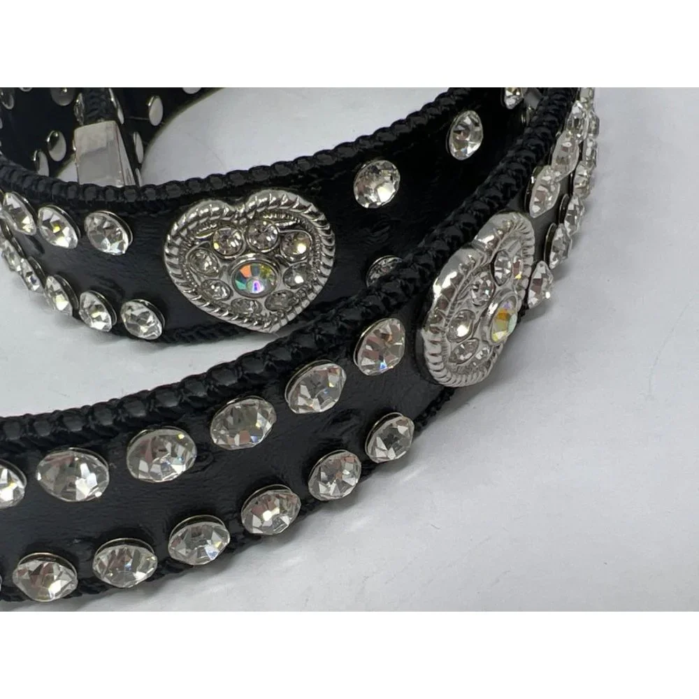 Beltiscool Ostrich Print Heart Ornaments Skinny Rhinestone Belt Girls 25 Black R
